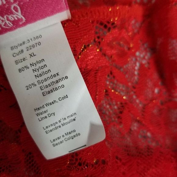 Shirley of Hollywood Red Lace Teddy XL Deep V Gartered Bodysuit Lingerie Collar - Picture 8 of 8